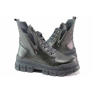 Черни дамски боти, естествена кожа - ежедневни обувки за есента и зимата N 100018997