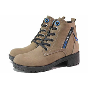 Бежови анатомични дамски боти, естествен набук - ежедневни обувки за есента и зимата N 100019003