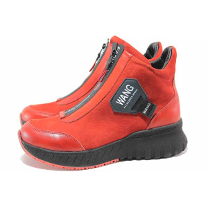 Червени анатомични дамски боти, естествен набук - спортни обувки за есента и зимата N 100018994