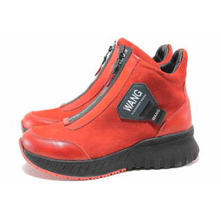 Червени анатомични дамски боти, естествен набук - спортни обувки за есента и зимата N 100018994
