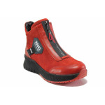 Червени анатомични дамски боти, естествен набук - спортни обувки за есента и зимата N 100018994