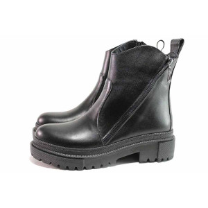 Черни дамски боти, естествена кожа - ежедневни обувки за есента и зимата N 100019049