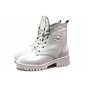 Бели дамски боти, естествена кожа - всекидневни обувки за есента и зимата N 100019060