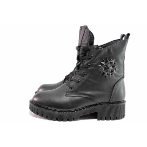 Черни дамски боти, естествена кожа - всекидневни обувки за есента и зимата N 100019062