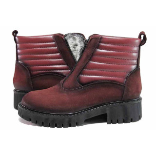 Винени дамски боти, естествен набук - всекидневни обувки за есента и зимата N 100019068
