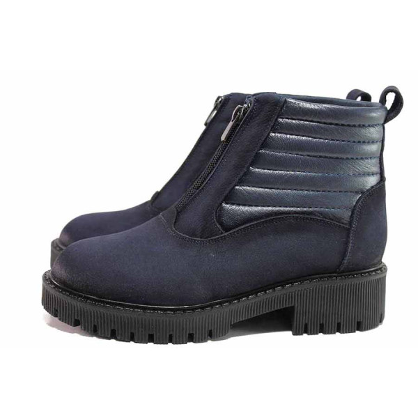Сини дамски боти, естествен набук - ежедневни обувки за есента и зимата N 100019067