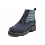 Сини дамски боти, естествен набук - ежедневни обувки за есента и зимата N 100019067