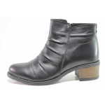 Черни дамски боти, естествена кожа - ежедневни обувки за есента и зимата N 100019088