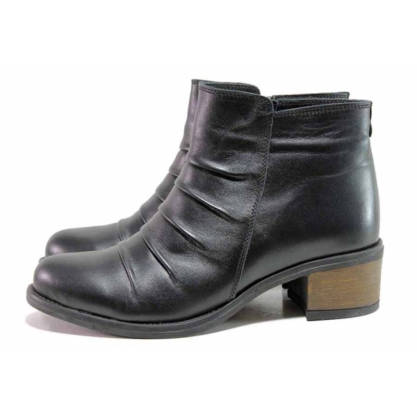Черни дамски боти, естествена кожа - ежедневни обувки за есента и зимата N 100019088