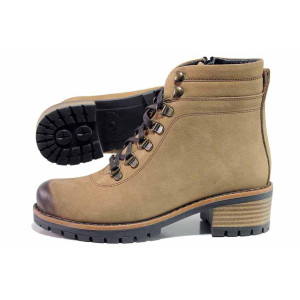 Бежови дамски боти, естествен набук - ежедневни обувки за есента и зимата N 100019103