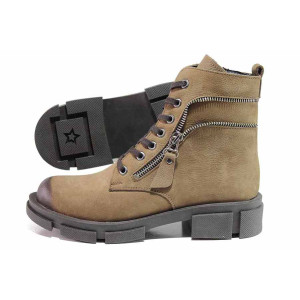 Бежови дамски боти, естествен набук - ежедневни обувки за есента и зимата N 100019102