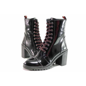 Черни дамски боти, лачена естествена кожа - ежедневни обувки за есента и зимата N 100019106