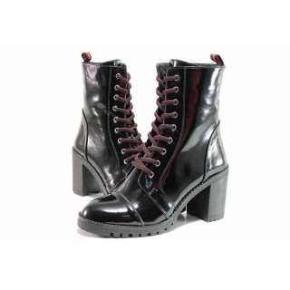 Черни дамски боти, лачена естествена кожа - ежедневни обувки за есента и зимата N 100019106