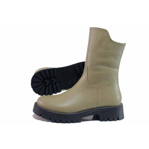 Зелени дамски боти, естествена кожа - ежедневни обувки за есента и зимата N 100019108