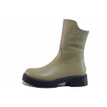 Зелени дамски боти, естествена кожа - ежедневни обувки за есента и зимата N 100019108
