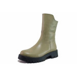 Зелени дамски боти, естествена кожа - ежедневни обувки за есента и зимата N 100019108