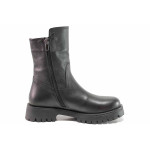 Черни дамски боти, естествена кожа - ежедневни обувки за есента и зимата N 100019107