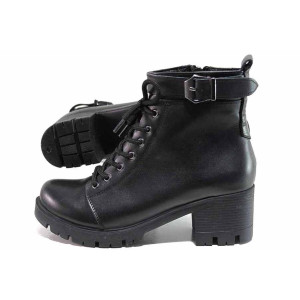 Черни дамски боти, естествена кожа - ежедневни обувки за есента и зимата N 100019110