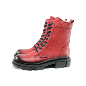 Червени дамски боти, естествена кожа - ежедневни обувки за есента и зимата N 100019116