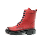 Червени дамски боти, естествена кожа - ежедневни обувки за есента и зимата N 100019116
