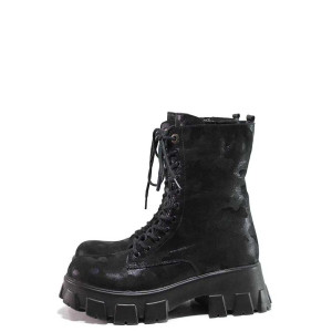 Черни дамски боти, естествена кожа - ежедневни обувки за есента и зимата N 100019137