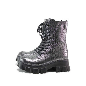 Сребристи дамски боти, естествена кожа - ежедневни обувки за есента и зимата N 100019138