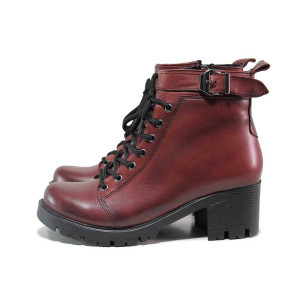 Винени дамски боти, естествена кожа - ежедневни обувки за есента и зимата N 100019140