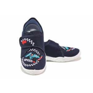 Тъмносини детски обувки, текстилна материя - равни обувки за целогодишно ползване N 100017817