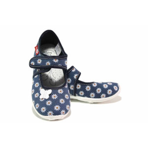 Тъмносини детски обувки, анатомични, текстилна материя - равни обувки за целогодишно ползване N 100017816