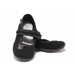 Черни детски обувки, текстилна материя - равни обувки за целогодишно ползване N 100017813