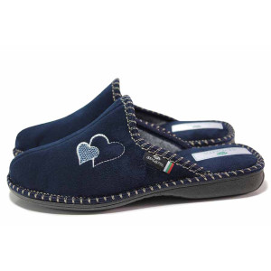 Тъмносини домашни чехли, текстилна материя - равни обувки за целогодишно ползване N 100018593