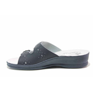 Тъмносини дамски чехли, здрава еко-кожа - ежедневни обувки за пролетта и лятото N 100018642