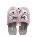 Розови домашни чехли, текстилна материя - равни обувки за целогодишно ползване N 100018859