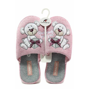 Розови домашни чехли, текстилна материя - равни обувки за целогодишно ползване N 100018859