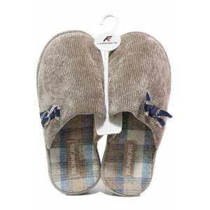 Бежови домашни чехли, текстилна материя - равни обувки за целогодишно ползване N 100018872