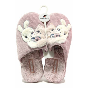 Розови домашни чехли, текстилна материя - равни обувки за целогодишно ползване N 100018862