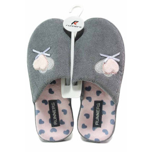 Сиви домашни чехли, текстилна материя - равни обувки за целогодишно ползване N 100018869