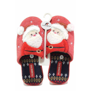 Червени анатомични домашни чехли, текстилна материя - равни обувки за целогодишно ползване N 100018866