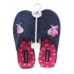 Тъмносини домашни чехли, текстилна материя - равни обувки за целогодишно ползване N 100018870