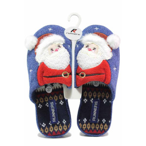 ТъмноСини анатомични домашни чехли, текстилна материя - равни обувки за целогодишно ползване N 100018865