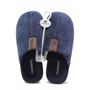 Тъмносини домашни чехли, текстилна материя - равни обувки за целогодишно ползване N 100018874