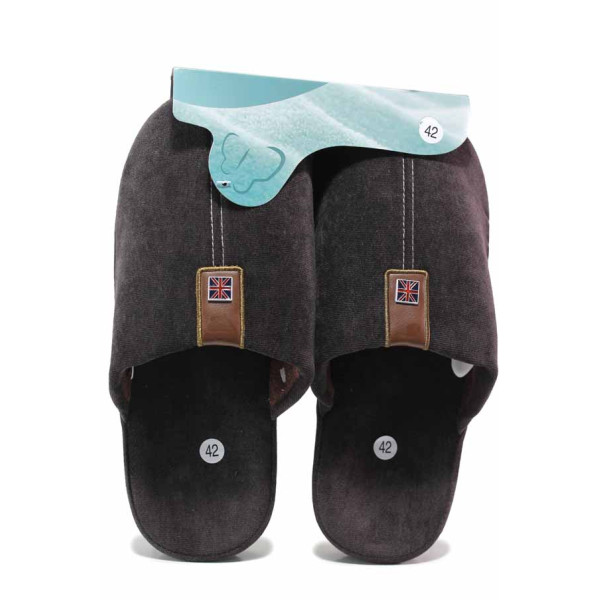 Кафяви домашни чехли, текстилна материя - равни обувки за целогодишно ползване N 100018877