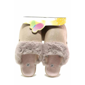 Розови домашни чехли, текстилна материя - равни обувки за целогодишно ползване N 100018858