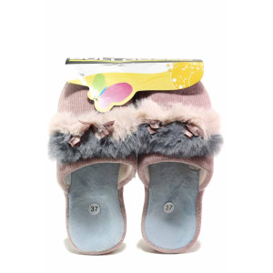 Розови домашни чехли, текстилна материя - равни обувки за целогодишно ползване N 100018856