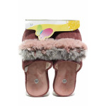 Розови домашни чехли, текстилна материя - равни обувки за целогодишно ползване N 100018857