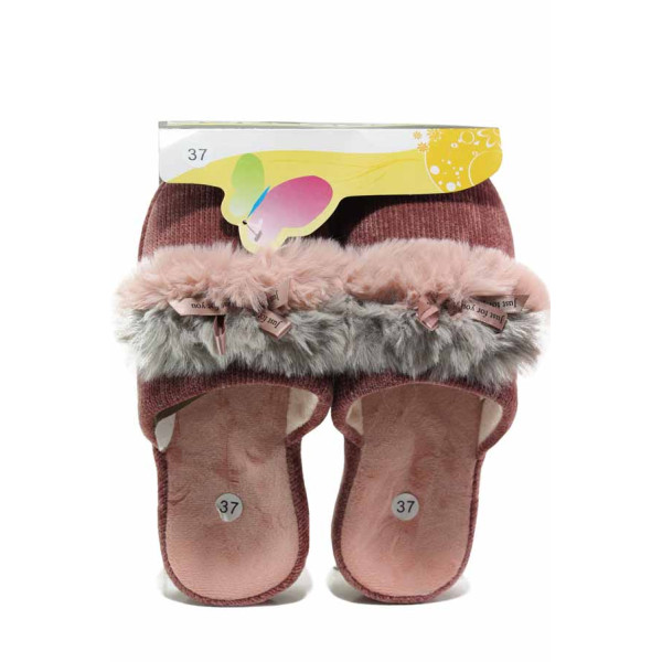 Розови домашни чехли, текстилна материя - равни обувки за целогодишно ползване N 100018857