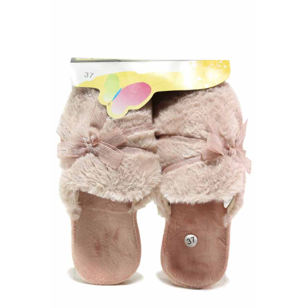 Розови домашни чехли, текстилна материя - равни обувки за целогодишно ползване N 100018855