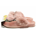 Розови домашни чехли, текстилна материя - равни обувки за целогодишно ползване N 100018854