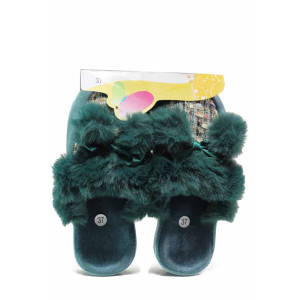 Зелени домашни чехли, текстилна материя - равни обувки за целогодишно ползване N 100018853