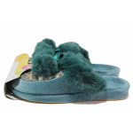 Зелени домашни чехли, текстилна материя - равни обувки за целогодишно ползване N 100018853